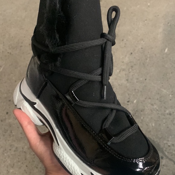 Fur Lined Thick Sole Winter High Top Sneaker in Black Faux Suede, Women’s - Picture 6 of 15